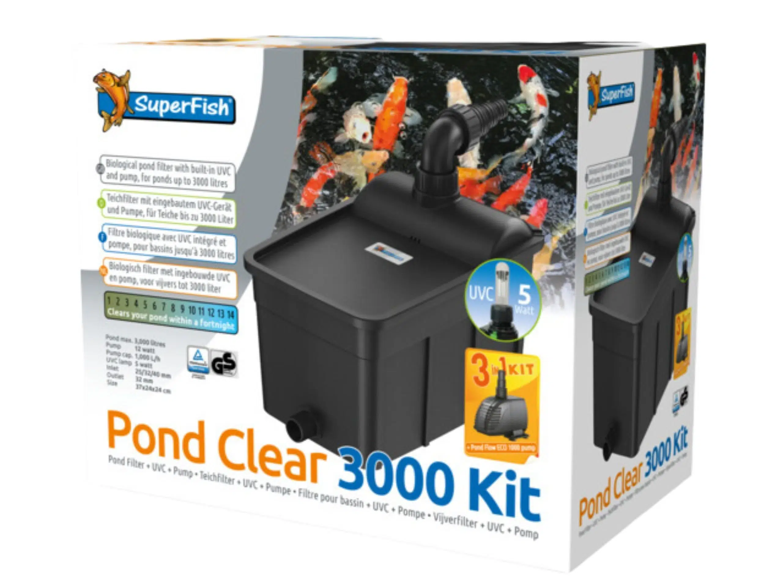 SuperFish_Pond-Clear-3000-Kit_1 Kleiner Teichfilter mit UVC-Lampe und Pumpe